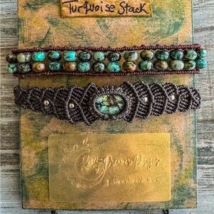 Turquoise with Brown Macrame Bracelet Stack